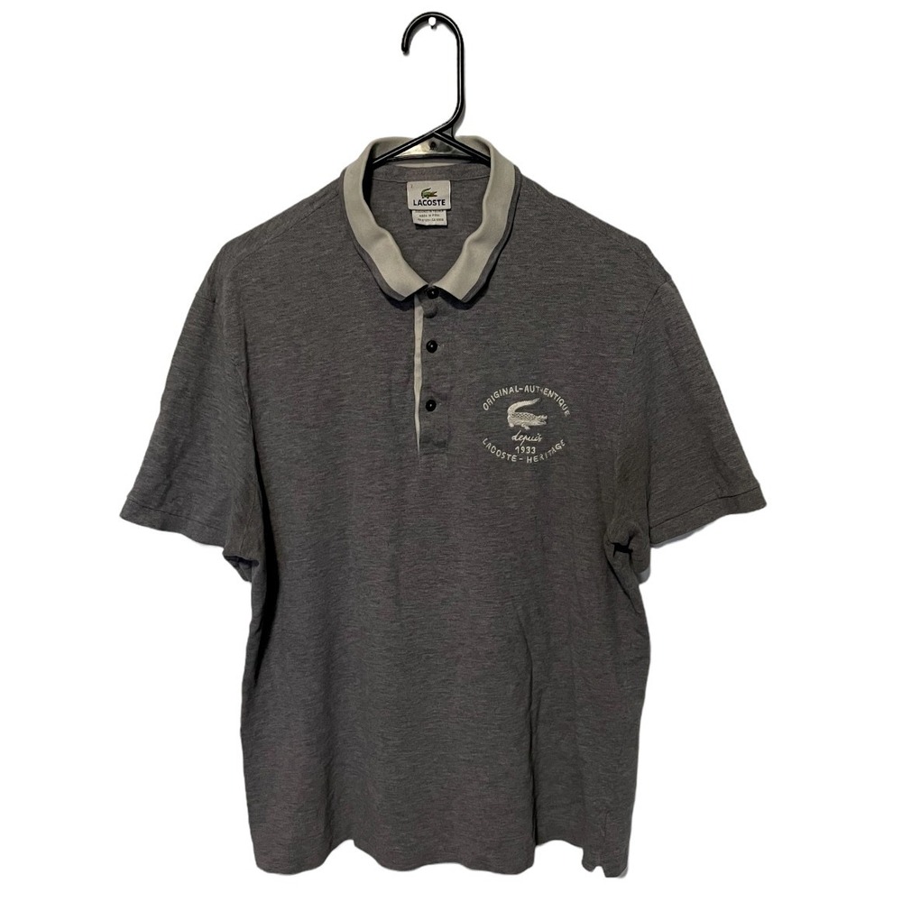 Lacoste Polo Shirt Mens 7 2XL Gray Pique Embroidered Crocodile Golf Preppy Slim